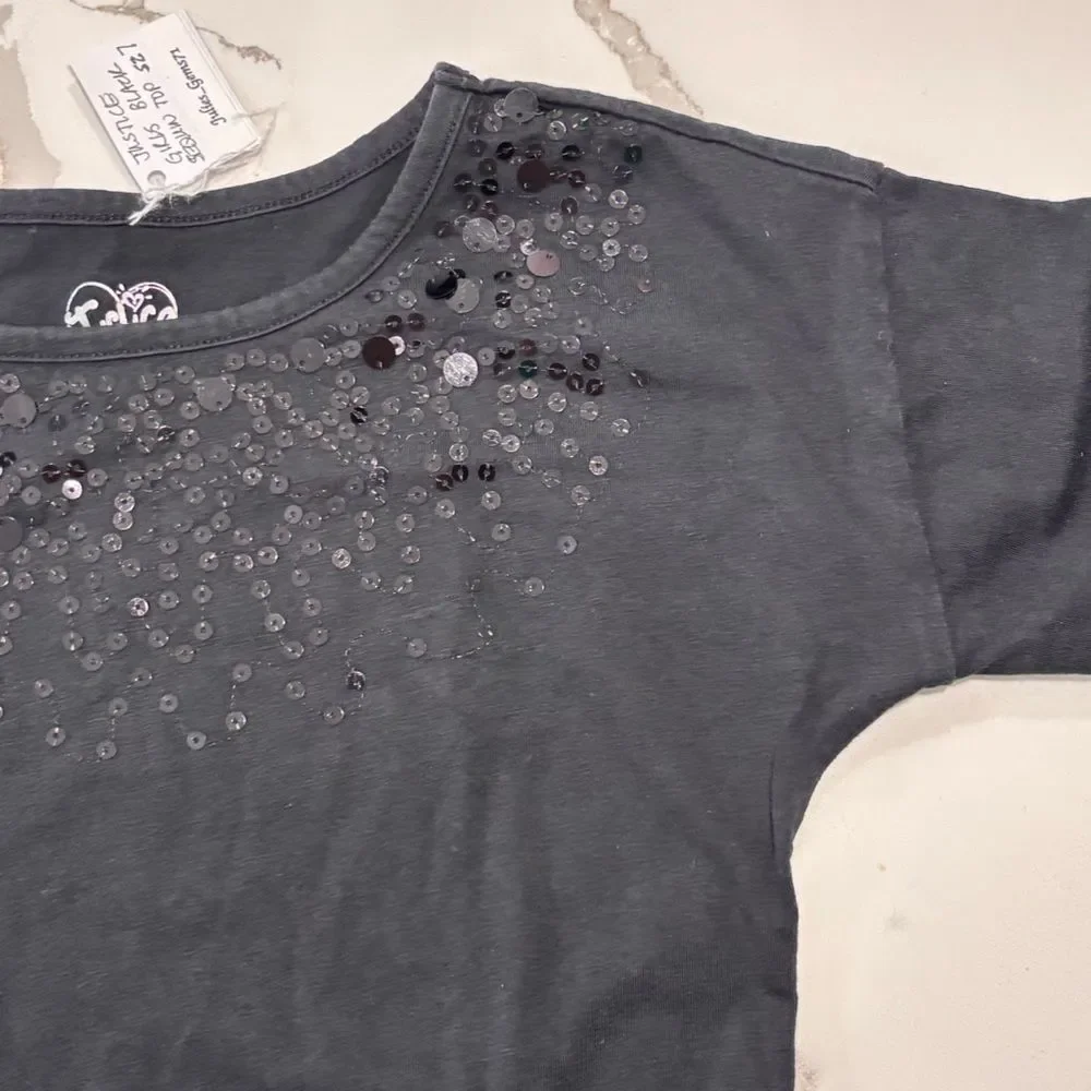JUSTICE | Black Sequins Girls Long Sleeve Top T Shirt Embellished Size 7